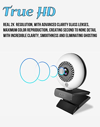 Webcam with Ring Light - 1080P - True HD | with Advanced Auto Focus | Touch Adjustable Brightness | Adaptive Noise Reduction | Built-in Hi-Fi Stereo Mic