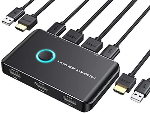 KVM Switch HDMI 2 Port Box for 2 Computers with USB and HDMI