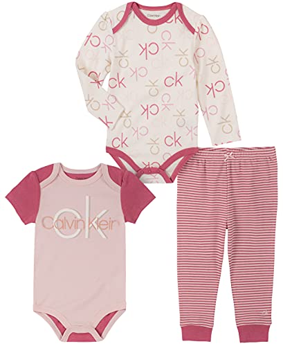 Baby Girls' 3 Pieces Bodysuit Pants Set, Egret Print/Potpourri/Keepsake Lilac, 12M
