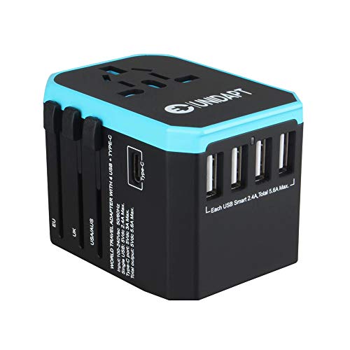 Universal Travel Adapter, International Plug Adaptor Outlet Wall Charger Converter with 5.6A Smart Power and 3.0A USB Type C US to EU, AU, UK, USA
