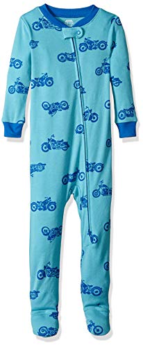 Unisex Babies  Snug-Fit Cotton Footed Sleeper Pajamas, Blue Motorcycle, 12 Months