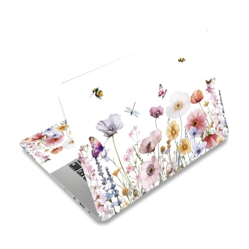 3-Piece Laptop Skin Stickers with Flowers, Butterflies, Bees