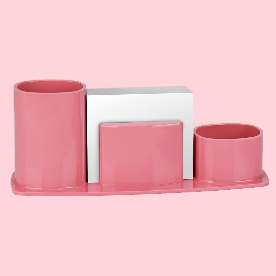 Pink Plastic Desk Organizer with Memo Paper