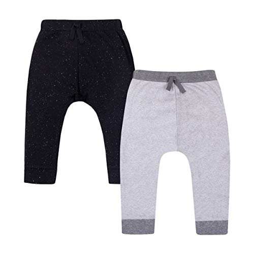 Baby Boys  Super Combed Natural Cotton Pull on Jogger Pants, 2 Pack, Black Grey, 3 Months