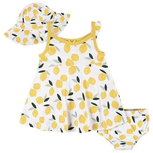 baby girls 3-piece Sundress, Diaper Cover and Hat Set Casual Dress, Lemon Print, 24 Months US