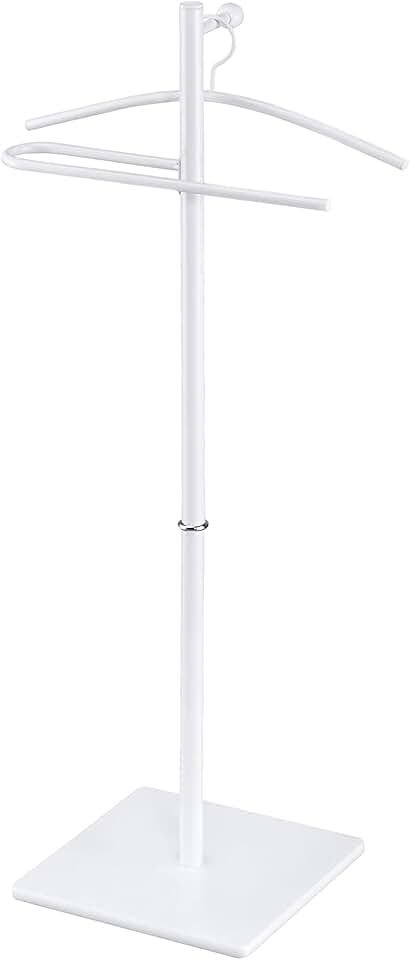 White freestanding valet stand with hanger and trouser bar
