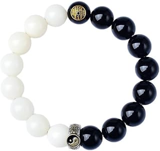 Black and white beaded meditation bracelet with natural stones