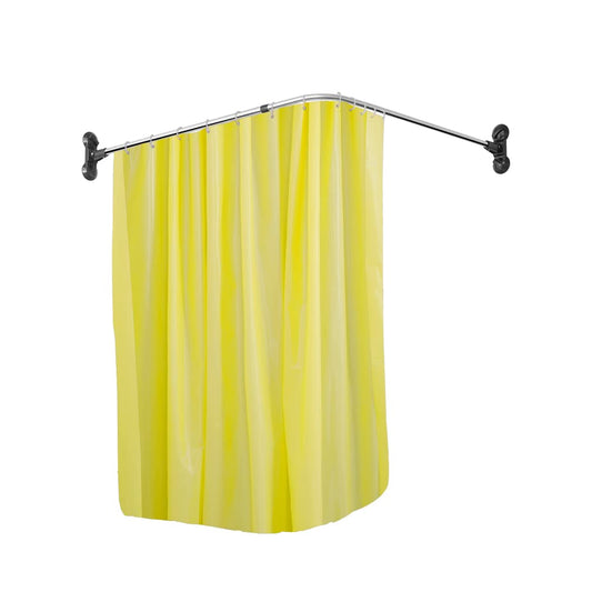 Curved Shower Curtain Rod L-Shaped Corner Bathroom Curtains Hanger Pole Decorative Extendable Bathtub Metal Showers Rail Bar, Wall Mounted or Suction Cups Install  Black