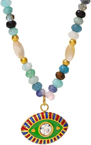 Evil Eye Beaded Necklace with Natural Nepalese Stones