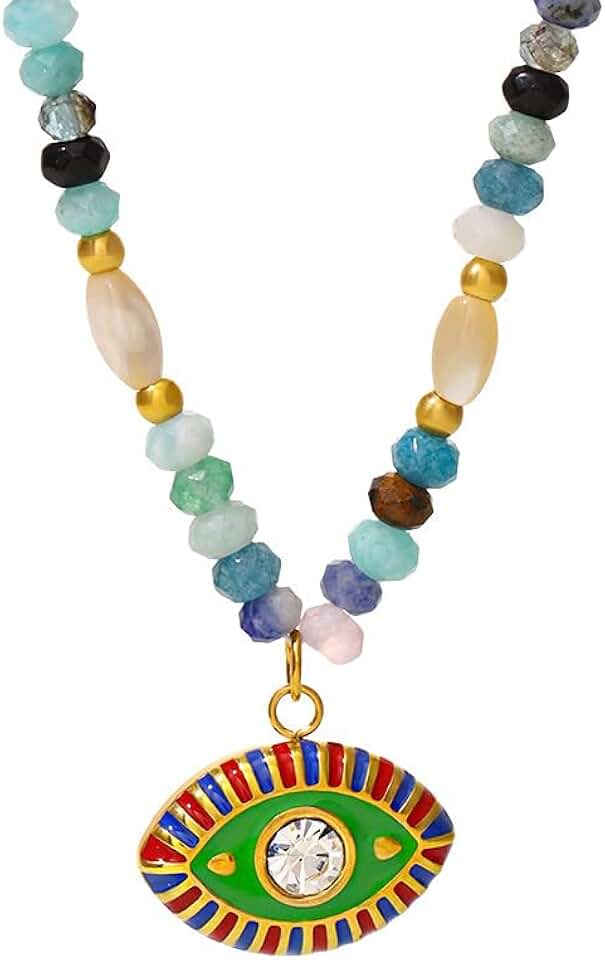 Evil Eye Beaded Necklace with Natural Nepalese Stones