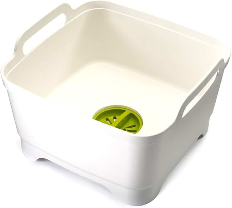 White 9L Kitchen Dish Tub with Handles and Drain