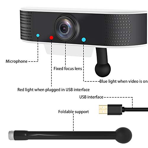 Webcam with Microphone, 1080P HD Streaming USB Computer Camera 110-degree Wide Angle Plug and Play 30fps for PC Video Conferencing/Teaching/Calling/Gaming, Laptop/Desktop Mac, Skype/YouTube/Zoom
