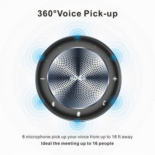 Bluetooth Speakerphone- BM21 6 Microphones 360Voice Pick Up Noise Reduction Wireless Charging 8 Hour Call Time for 6-10 People Business Conference Phone Portable for Holding Meetings Anywhere