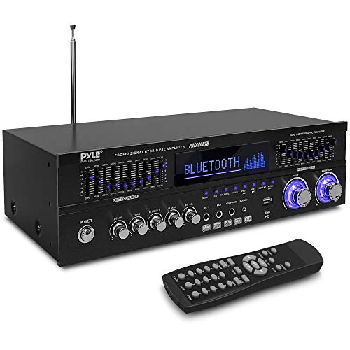 Bluetooth Hybrid Stereo Home Pre-Amplifier - Home Audio Rack Mount Desktop Stereo Pre-Amplifier Receiver w/ Radio, USB/AUX/RCA/Mic, Optical/Coaxial, AC-3, DVD Inputs, Dual 10 Band EQ - PREA86BTH