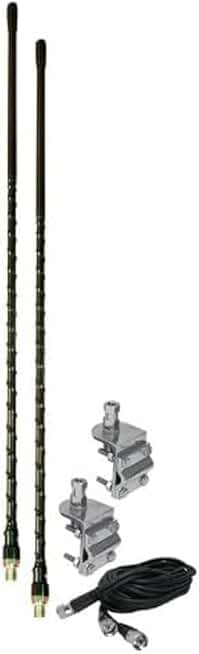 4-foot black fiberglass CB antenna kit with mirror mounts