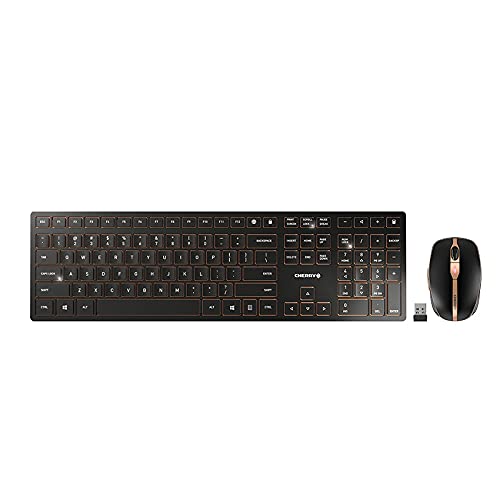 DW 9100 Slim Wireless Keyboard and Mouse Set Combo Rechargeable with SX Scissor Mechanism, Silent keystroke Quiet Typing with Thin Design for Work or Home Office. (Black & Bronze)