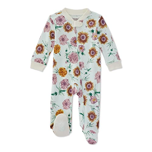 Girls' Sleep and Play Pajamas, 100%  Cotton One-Piece Romper Jumpsuit Zip Front PJs, Sunshine Floral, 3 Months