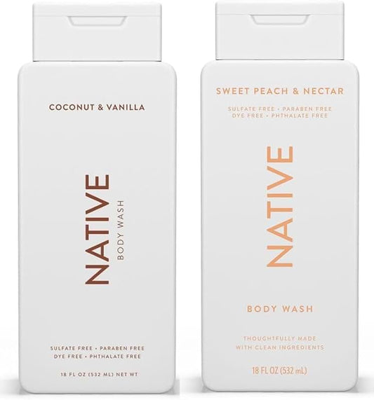 Native Body Wash 2-Pack: Coconut & Vanilla, Peach & Nectar