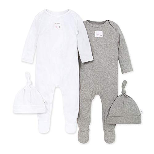 girls Romper Jumpsuit, 100%  Cotton One-piece Coverall and Toddler Footie, Heather Grey/White 2-pk, 0-3 Months US