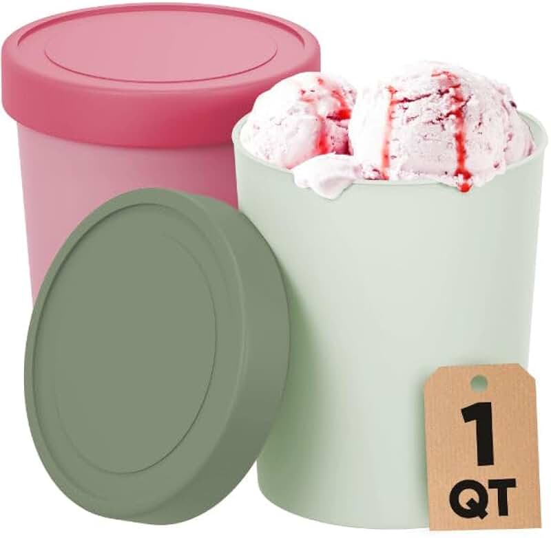 Set of 2 Reusable 1 Quart Ice Cream Storage Containers