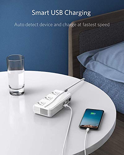 Universal Travel Adapter 100-220V to 110V Voltage Converter 250W with 6A 4-Port USB Charging 3 AC Sockets and EU/UK/AU/US/India Worldwide Plug Adapter (White)