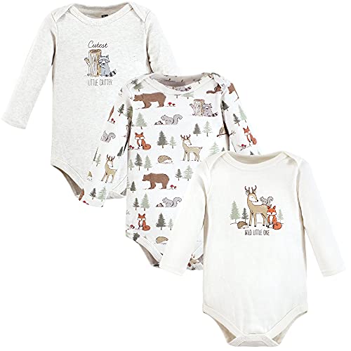 Unisex  Cotton Long-Sleeve Bodysuits Forest Animals 3-Pack, 3-6 Months