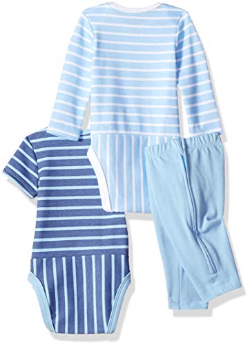 Ultimate Baby Zippin Pants with Short and Long Sleeve Bodysuit Set, Blue Stripe, 0-6 Months