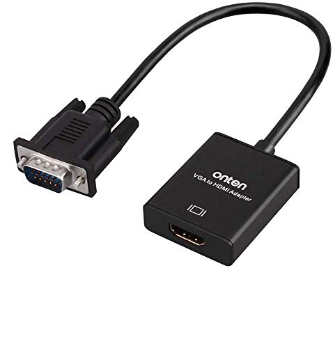 VGA to HDMI, 1080P VGA to HDMI Adapter (Male to Female) for Computer, Desktop, Laptop, PC, Monitor, Projector, HDTV with Audio Cable and USB Cable (Black)