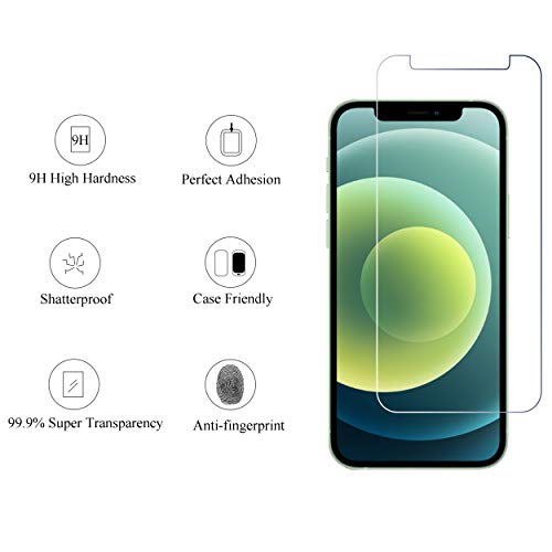 2 Pack Screen Protector Compatible for iPhone 12[6.1 inch] + 2 Pack Camera Lens Protector,Tempered Glass Film,[9H Hardness] - HD