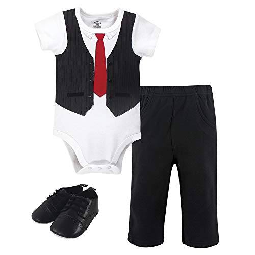 Unisex Baby Cotton Bodysuit, Pant and Shoe Set, Black Red Vest, 0-3 Months