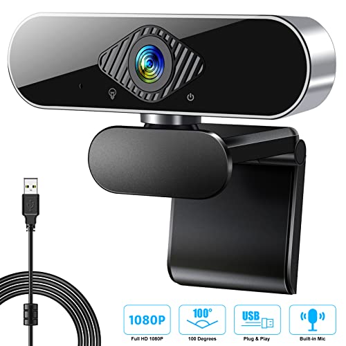 1080P HD Webcam with Microphone, Computer USB Web Camera at 1080P/30fps, 100 Wide Angles View, Plug and Play, Works with Skype, Zoom, FaceTime, Hangouts, PC/Mac/Laptop/MacBook/Tablet by
