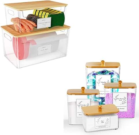 Set of four clear laundry and trash bag storage containers