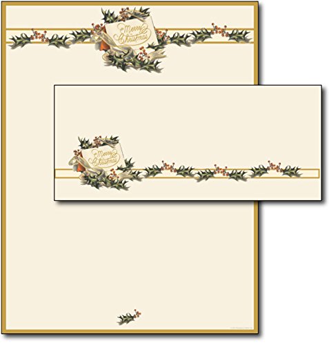 Vintage Holly Letterhead and Envelopes, 40 Sets
