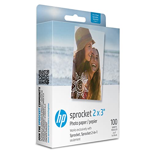 Sprocket 2x3" Premium Zink Sticky Back Photo Paper, 100 Sheets
