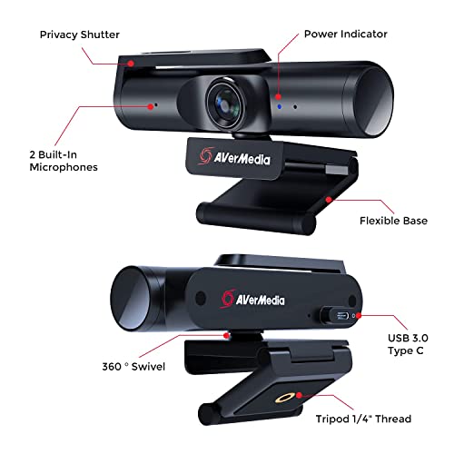Live Streamer CAM 513-4K 30 fps UHD, Ultra Wide Angle Webcam with Fixed-Focus Glass Lens, for Indoor Lighting, Works with OBS, Zoom, Black