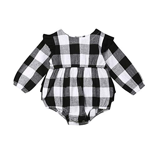 Baby Girl Clothes Plaid Ruffle Long-Sleeve Romper Bodysuit Jumpsuit Outfits (Black Palid Romper,3-6 Months)