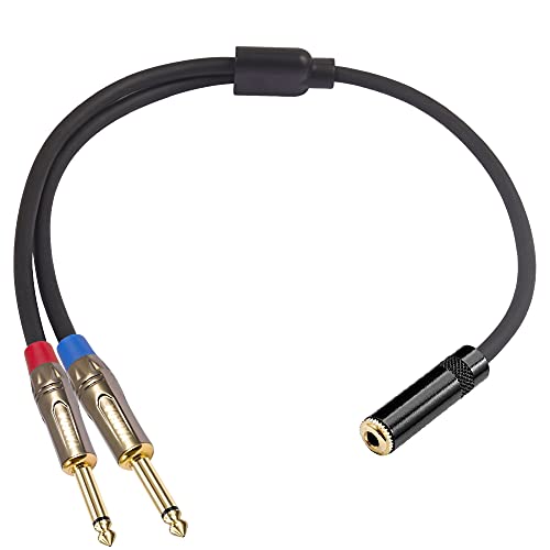 1/8 to Dual 1/4 inch Stereo Y Splitter Cable, 3.5mm Female TRS Stereo to to Dual 6.35mm TS Male,Female Mini Jack Stereo to Double Quarter inch Mono Converter Adapter - 1 Feet