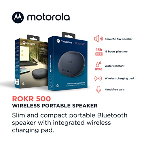 Bluetooth Speaker with Wireless Charging Pad - ROKR 500 Portable Speaker with Microphone for Handsfree Calls - IPX6 Water Resistance - Sleek Design with Rich Bass - Black