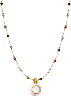 Women's Beaded Pendant Necklace with Natural Stones, 18" + 2" Extension