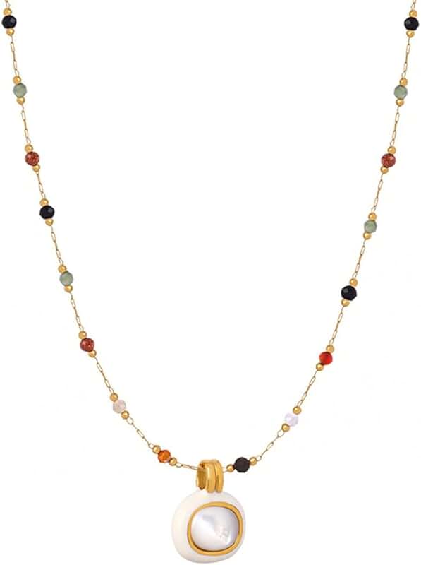 Women's Beaded Pendant Necklace with Natural Stones, 18" + 2" Extension