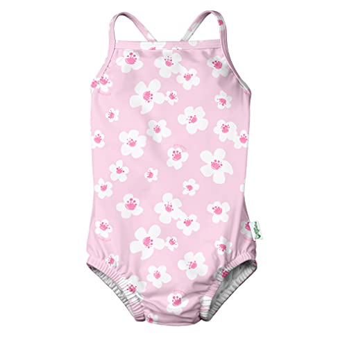 by green sprouts baby girls One-piece Swimsuit With Built-in Reusable and Toddler Swim Diaper, Light Pink Large Blossoms, 0-6 Months US