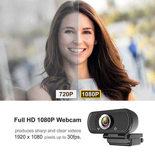 Webcam with Microphone, 1080P HD Webcam with Privacy Cover and Tripod,Streaming Computer Web Camera with 110 Degree Wide View Angle,USB PC Webcam for Video Calling Recording Conferencing