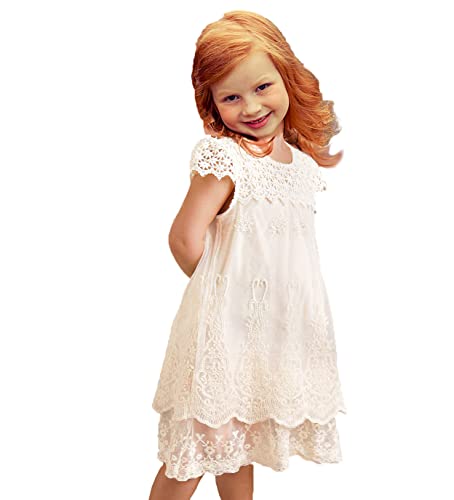 Vintage Crochet Lace Dress Flower Girl Dress Toddler Dresses (0-6 Months, Off-White)