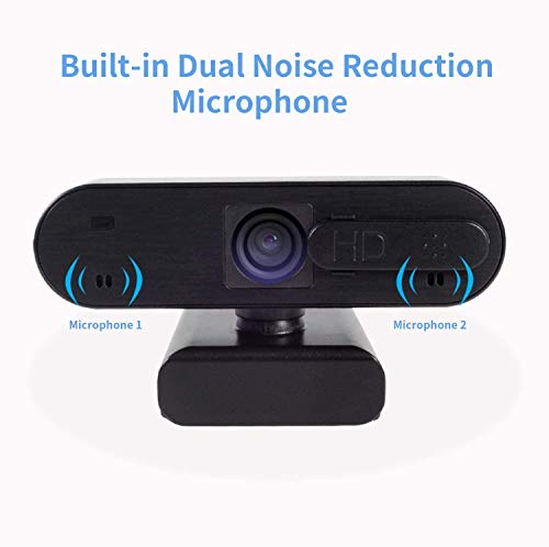 AutoFocus 1080P HD Webcam, Built-in Dual Noise Reduction Microphone, 360 Degree Rotation, Compatible with Multiple Platforms, Multi-Purpose Mounting Clips,Cover Lens Cap
