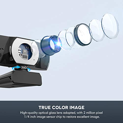 1080P Webcam with Microphone, Streaming USB 30fps HD Webcam Video Calling, Clear Stereo Audio, 90 Wide Angle Lens & Rotatable Base for Zoom/Skype/YouTube, Laptop MAC PC Desktop