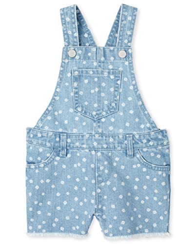 Baby and Toddler Girls Shortalls, Floral Denim, 3T