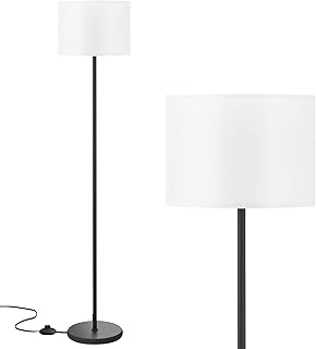 Simple 60-inch Black Floor Lamp with White Shade