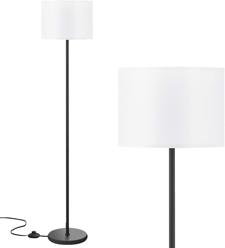 Simple 60-inch Black Floor Lamp with White Shade