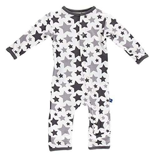 Print Coverall with Snaps, Long Sleeve Footless Bodysuit, One-Piece Ultra Soft Sleepwear, Viscose from Bamboo Fabric ( /Rain Stars - 0-3 Months)