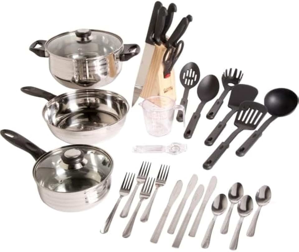 32-Piece Stainless Steel Cookware and Utensil Set